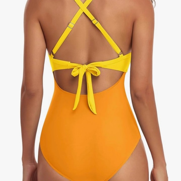 Yellow and Orange Women Swim One Piece swim suit - Picture 2 of 8